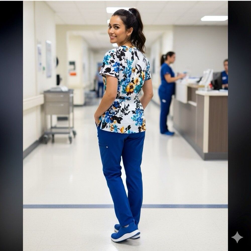 Jaanu Women’s Floral Scrub Top XS – Stylish Medical Uniform